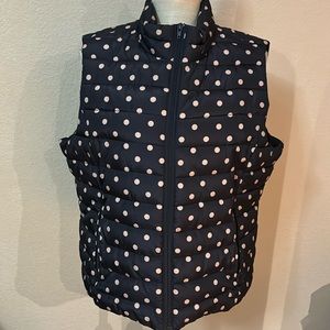 Colebrook essential Navy & pink polka dot Puffer Zip Vest w 2 zip front pockets